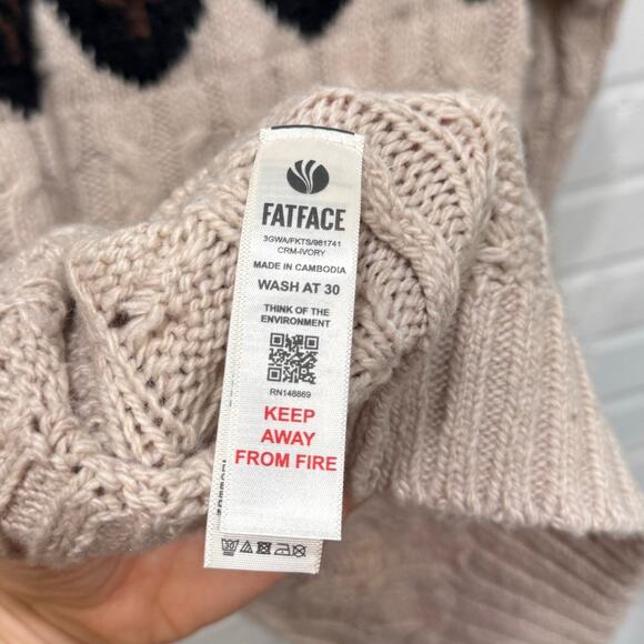 Fat Face Maddie Fair Isle Yoke Wool Blend Mock Neck Jumper Sweater Cableknit 6 - Picture 10 of 14